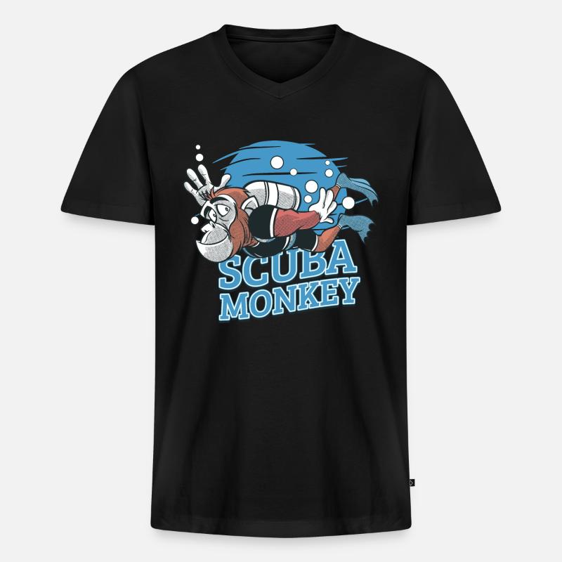 Scuba Monkey - Tauchen Schimpanse - Männer Premium Bio T-Shirt mit V-Ausschnitt - Schwarz
