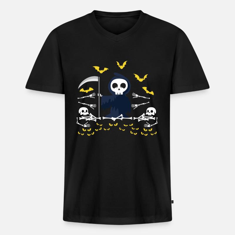 Grim Reaper Skeleton Ficphilia. Gift - Männer Premium Bio T-Shirt mit V-Ausschnitt - Schwarz