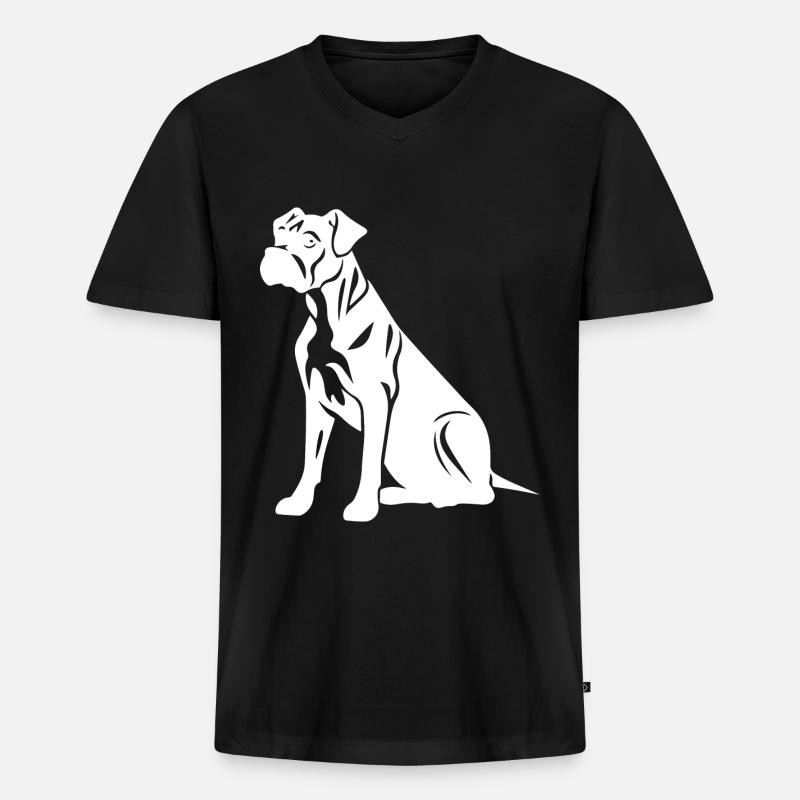 Boxer Hund Silhouette - Männer Premium Bio T-Shirt mit V-Ausschnitt - Schwarz