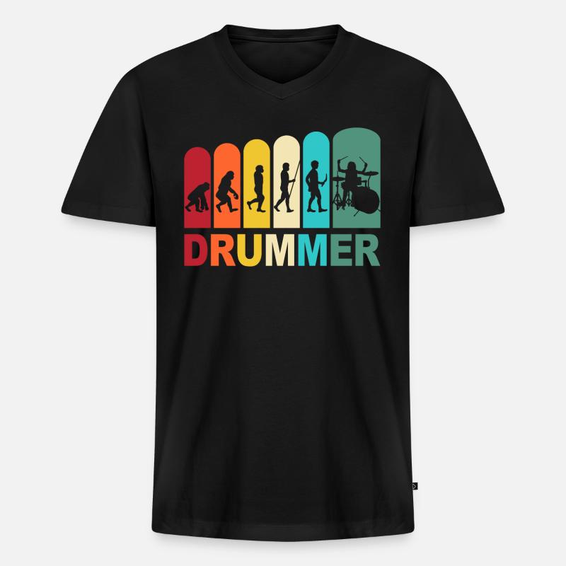 Drummer Evolution Schlagzeuger Schlagzeug Drums - Männer Premium Bio T-Shirt mit V-Ausschnitt - Schwarz