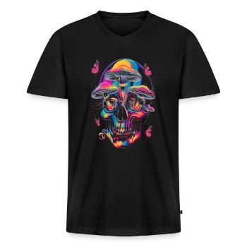 Psychedelic Skull Totenkopf - Männer Premium Bio T-Shirt mit V-Ausschnitt - Schwarz - Vorne - Nico (187cm)