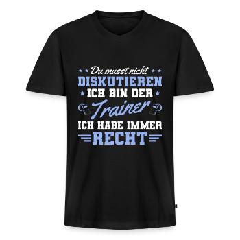 Sportverein Spruch Fußballtrainer - Männer Premium Bio T-Shirt mit V-Ausschnitt - Schwarz - Vorne - Nico (187cm)