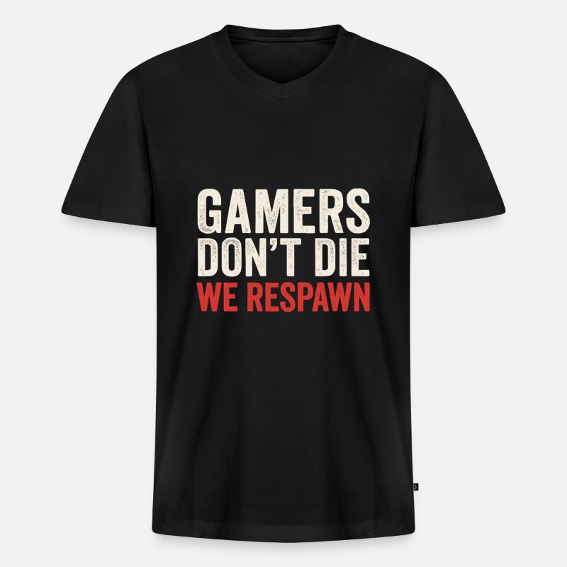 Gamer Spruch Respawn - Männer Premium Bio T-Shirt mit V-Ausschnitt - Schwarz