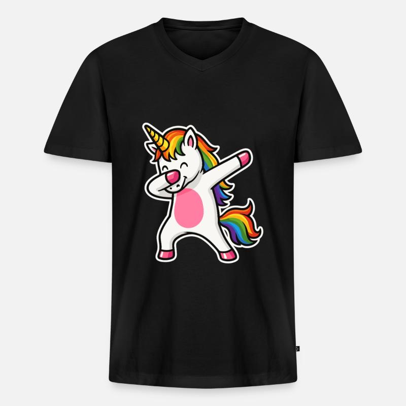 Dabbing Einhorn – Regenbogenpower & Spaß - Männer Premium Bio T-Shirt mit V-Ausschnitt - Schwarz