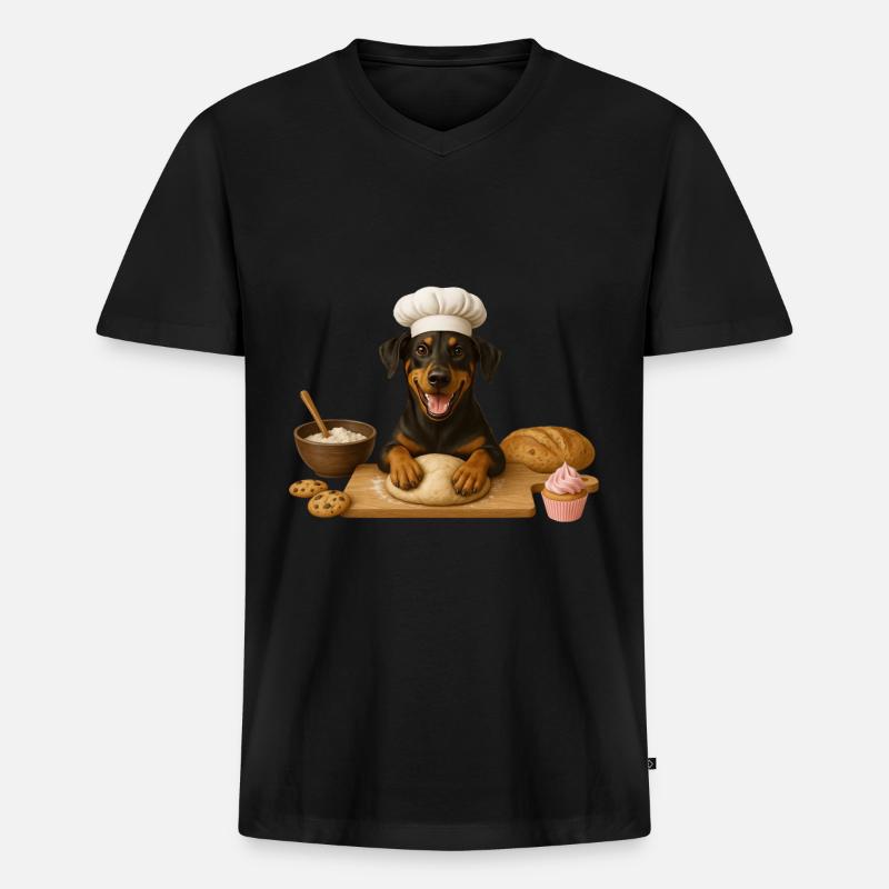 Dobermann Backen Kuchen Kekse - Männer Premium Bio T-Shirt mit V-Ausschnitt - Schwarz