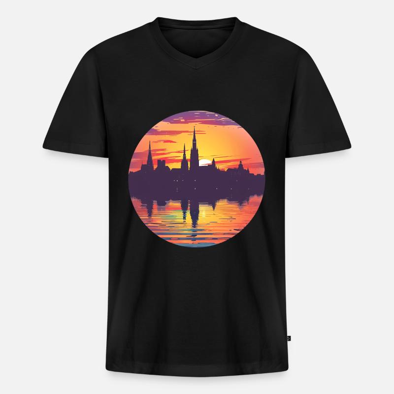 Wiesbaden Skyline - Männer Premium Bio T-Shirt mit V-Ausschnitt - Schwarz