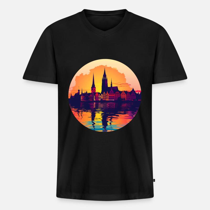 Zwickau Skyline - Männer Premium Bio T-Shirt mit V-Ausschnitt - Schwarz