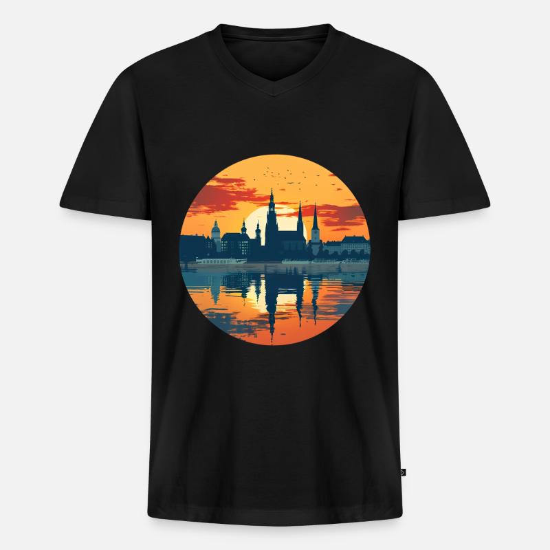 Augsburg Skyline - Männer Premium Bio T-Shirt mit V-Ausschnitt - Schwarz