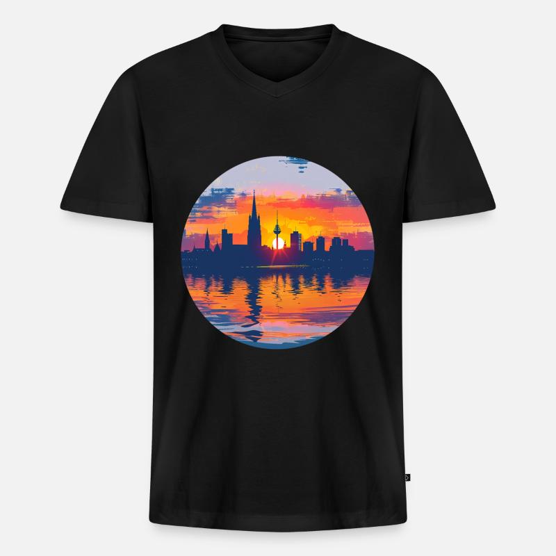 Bonn Skyline - Männer Premium Bio T-Shirt mit V-Ausschnitt - Schwarz