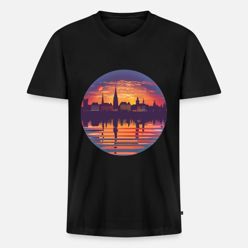 Bremen Skyline - Männer Premium Bio T-Shirt mit V-Ausschnitt - Schwarz