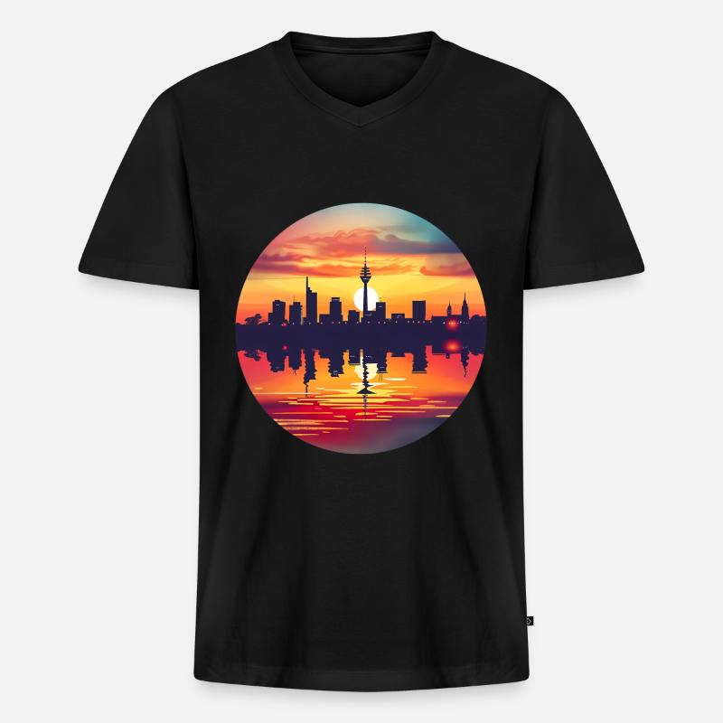 Düsseldorf Skyline - Männer Premium Bio T-Shirt mit V-Ausschnitt - Schwarz
