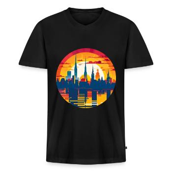 Düren Skyline - T-shirt encolure en V Premium bio Homme - noir - Devant - Nico (187cm)