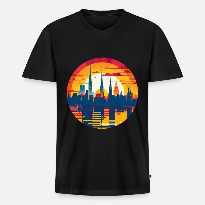 Düren Skyline - Männer Premium Bio T-Shirt mit V-Ausschnitt - Schwarz
