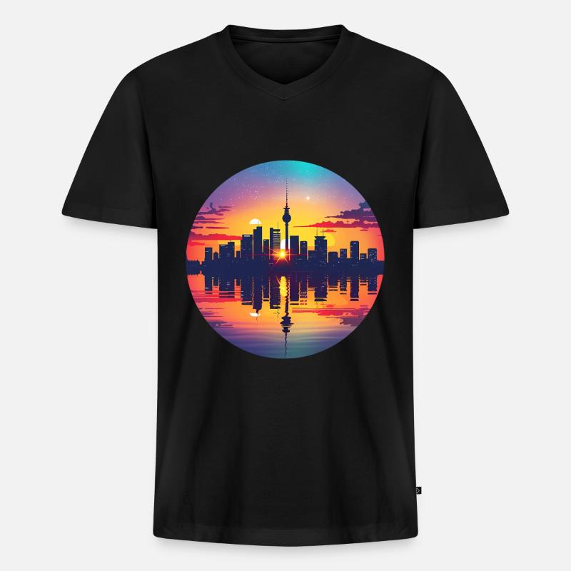 Essen Skyline - Männer Premium Bio T-Shirt mit V-Ausschnitt - Schwarz