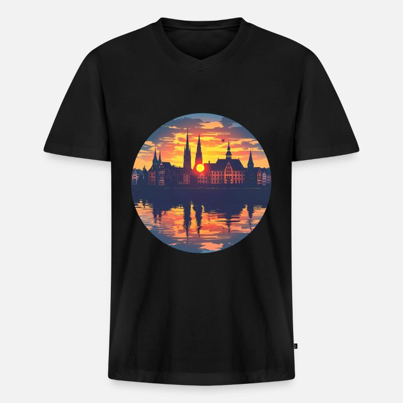 Freiburg Skyline - Männer Premium Bio T-Shirt mit V-Ausschnitt - Schwarz
