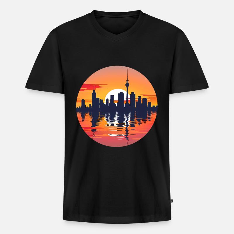 Gelsenkirche Skyline - Männer Premium Bio T-Shirt mit V-Ausschnitt - Schwarz