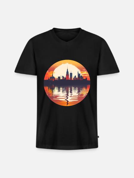 Gieben Skyline - Men's Premium Organic T-shirt with V-neck - black