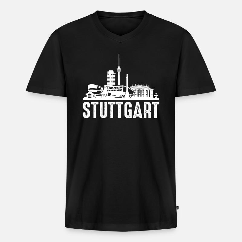 Stuttgart - Männer Premium Bio T-Shirt mit V-Ausschnitt - Schwarz