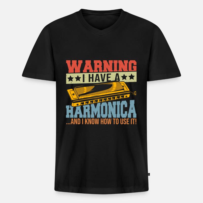 Playing Harmonica Gift - Men's Premium Organic T-shirt with V-neck - black