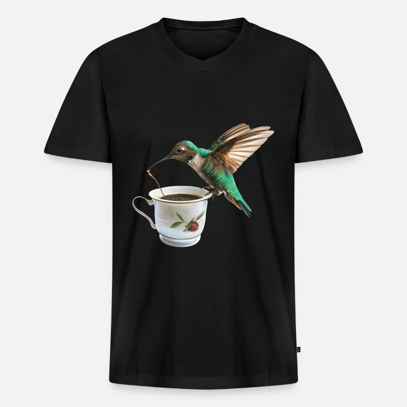 Kolibri Kaffee - Männer Premium Bio T-Shirt mit V-Ausschnitt - Schwarz