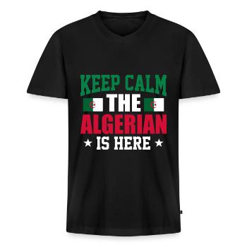 Algérie - T-shirt encolure en V Premium bio Homme - noir - Devant - Nico (187cm)