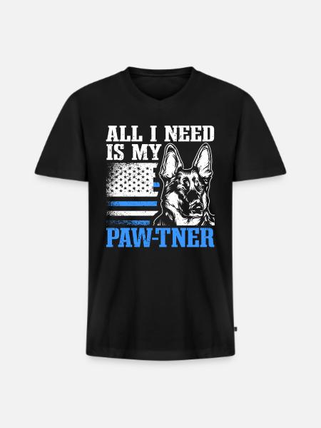 Polizist Polizeihund - Männer Premium Bio T-Shirt mit V-Ausschnitt - Schwarz