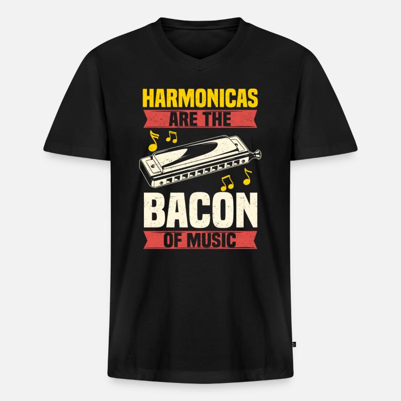 harmonica funny harmonica player - Men's Premium Organic T-shirt with V-neck - black