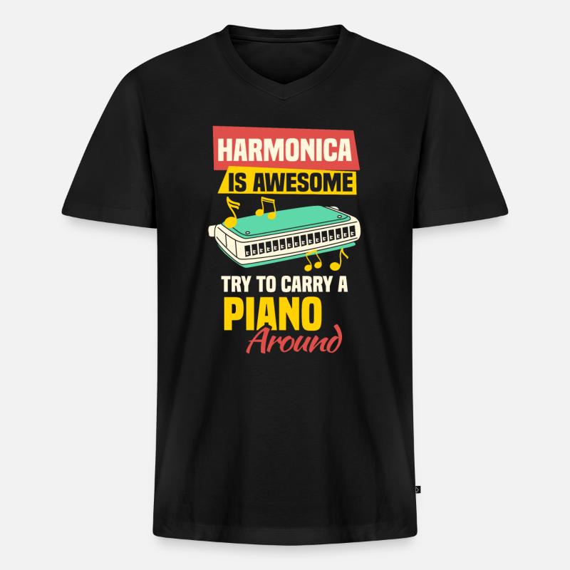 Harmonica funny harmonica player - Men's Premium Organic T-shirt with V-neck - black