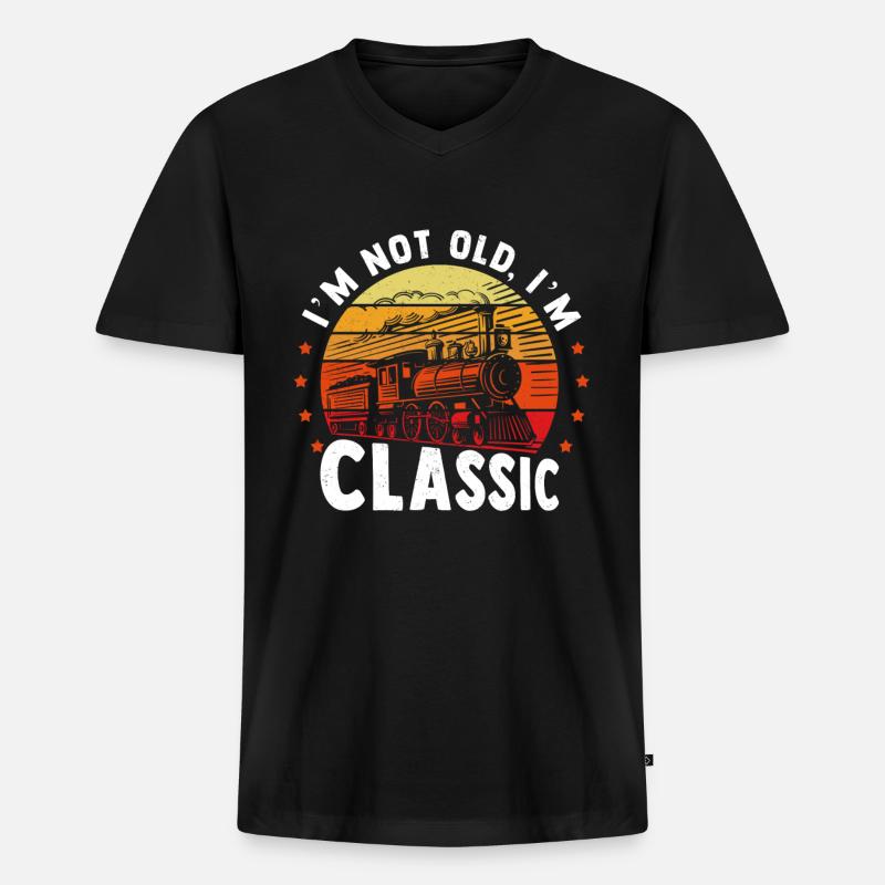 Modelleisenbahn Lustig Dampflok Eisenbahn - Männer Premium Bio T-Shirt mit V-Ausschnitt - Schwarz