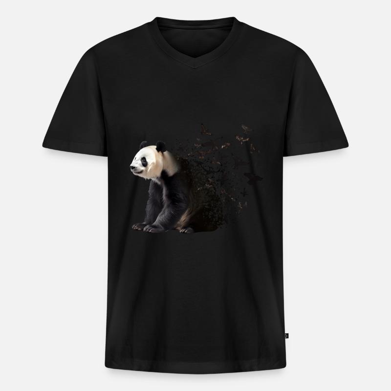 Panda - Männer Premium Bio T-Shirt mit V-Ausschnitt - Schwarz