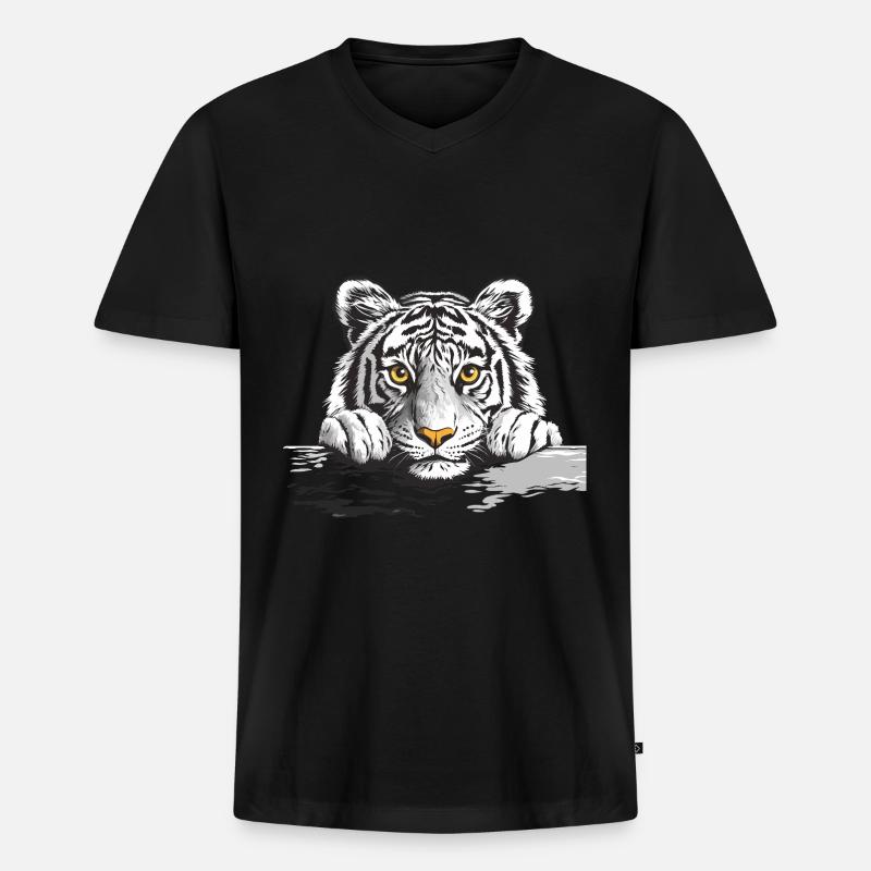 Tiger - Männer Premium Bio T-Shirt mit V-Ausschnitt - Schwarz