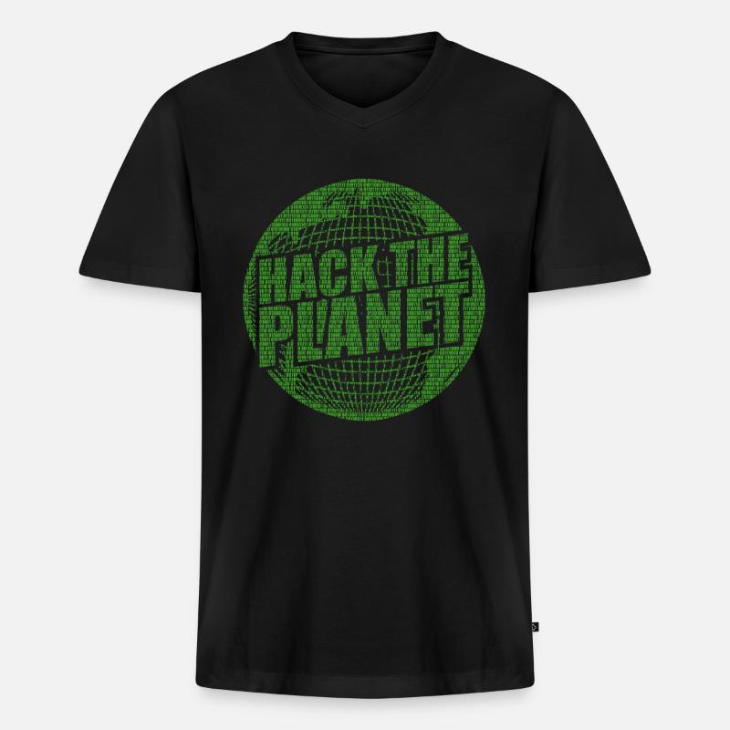 Hack The Planet - Männer Premium Bio T-Shirt mit V-Ausschnitt - Schwarz