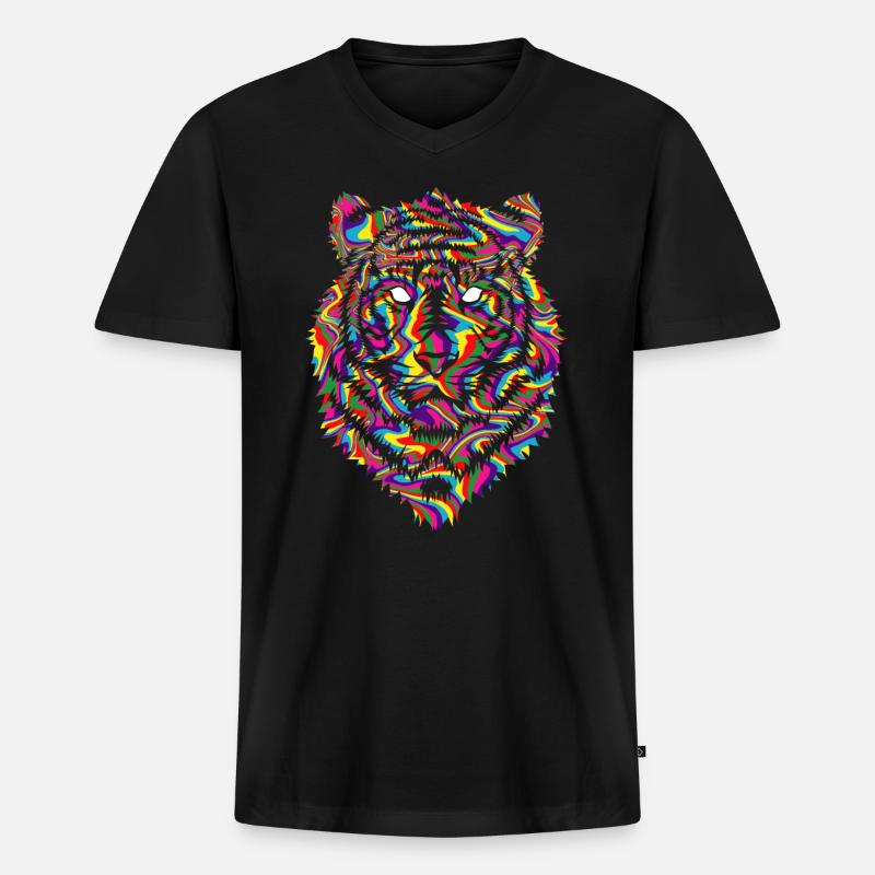 Psychedelic Tiger - Männer Premium Bio T-Shirt mit V-Ausschnitt - Schwarz