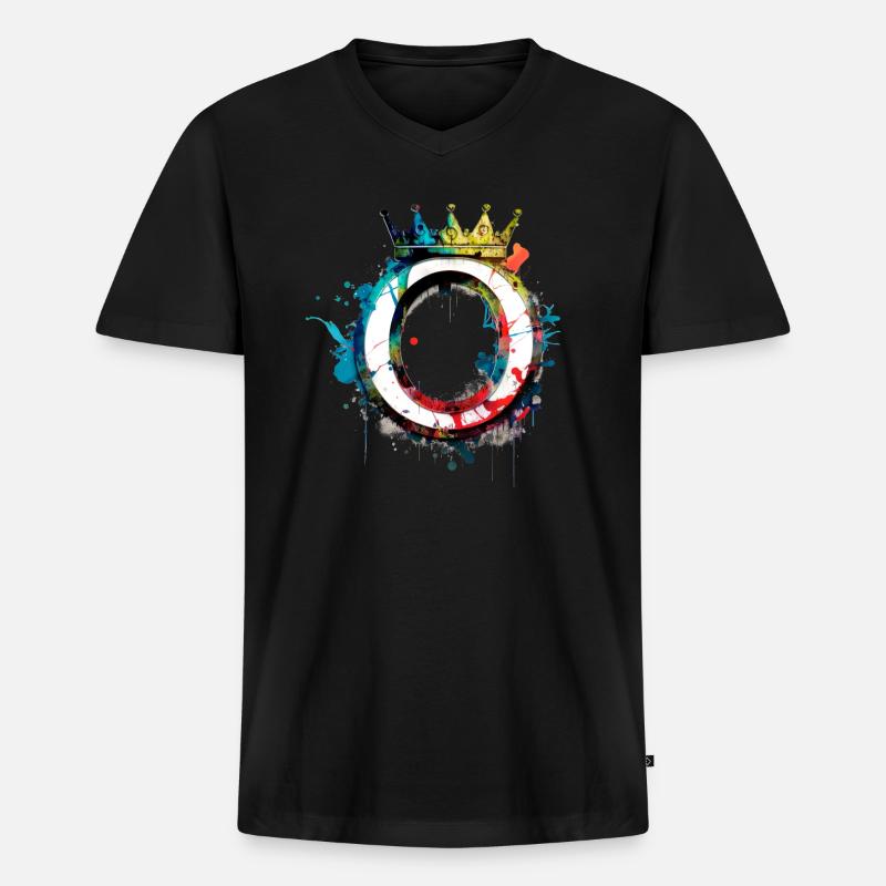 Graffiti Buchstabe O mit 👑 - Männer Premium Bio T-Shirt mit V-Ausschnitt - Schwarz