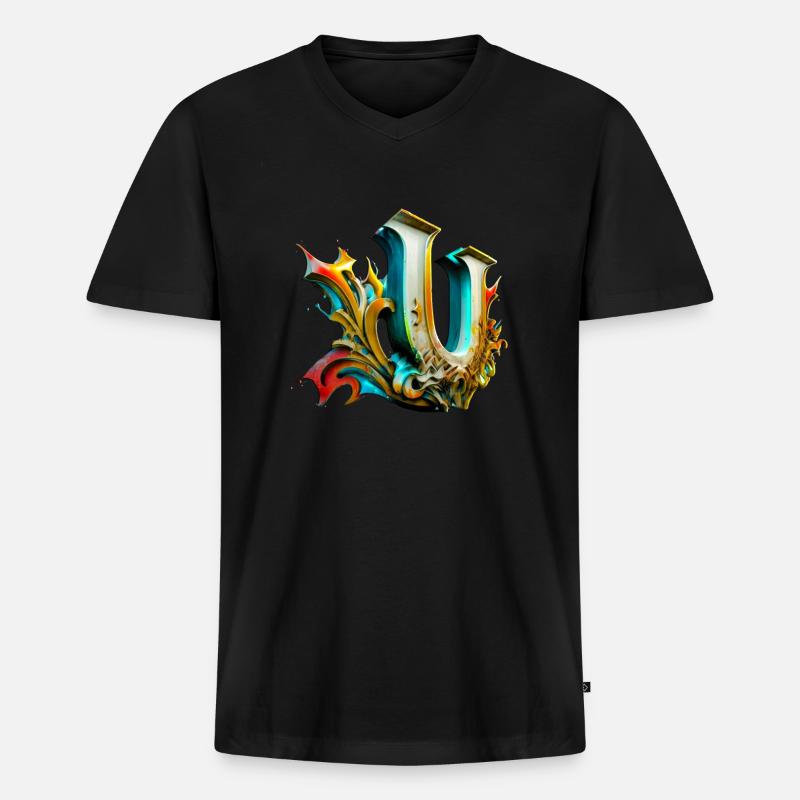 Graffiti Buchstabe U mit👑 - Männer Premium Bio T-Shirt mit V-Ausschnitt - Schwarz