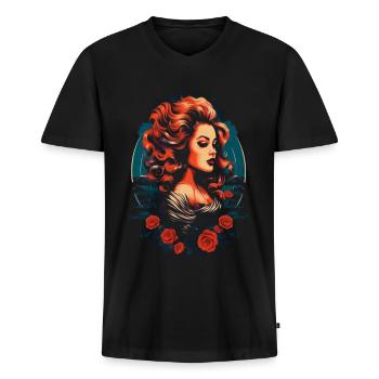 Retro - Men's Premium Organic T-shirt with V-neck - black - Front - Nico (187cm)