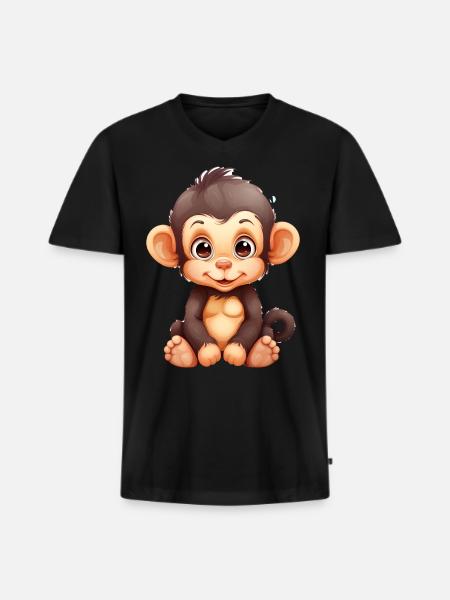 Bébé chimpanzé mignon - T-shirt encolure en V Premium bio Homme - noir