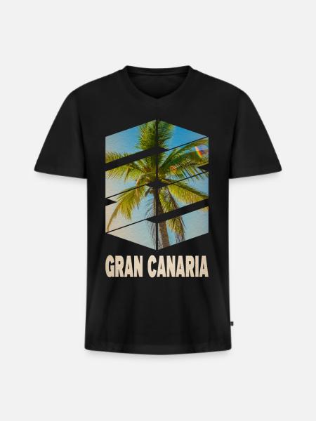 Gran Canaria Palmer Sommer Sol Strand Hav - Premium økologisk T-shirt med V-hals til mænd - sort
