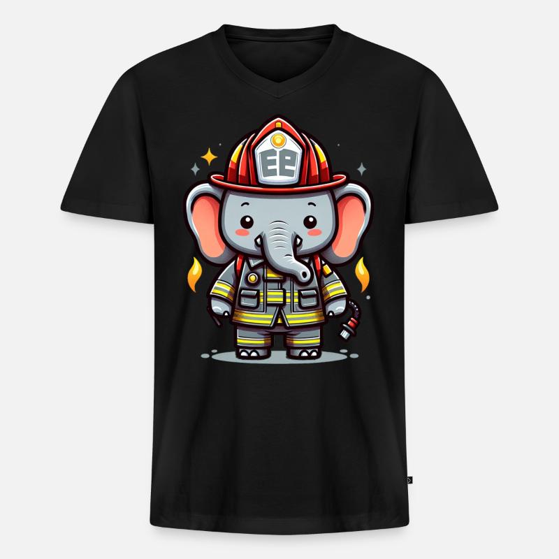 Cute Elephant Firefighter - Männer Premium Bio T-Shirt mit V-Ausschnitt - Schwarz