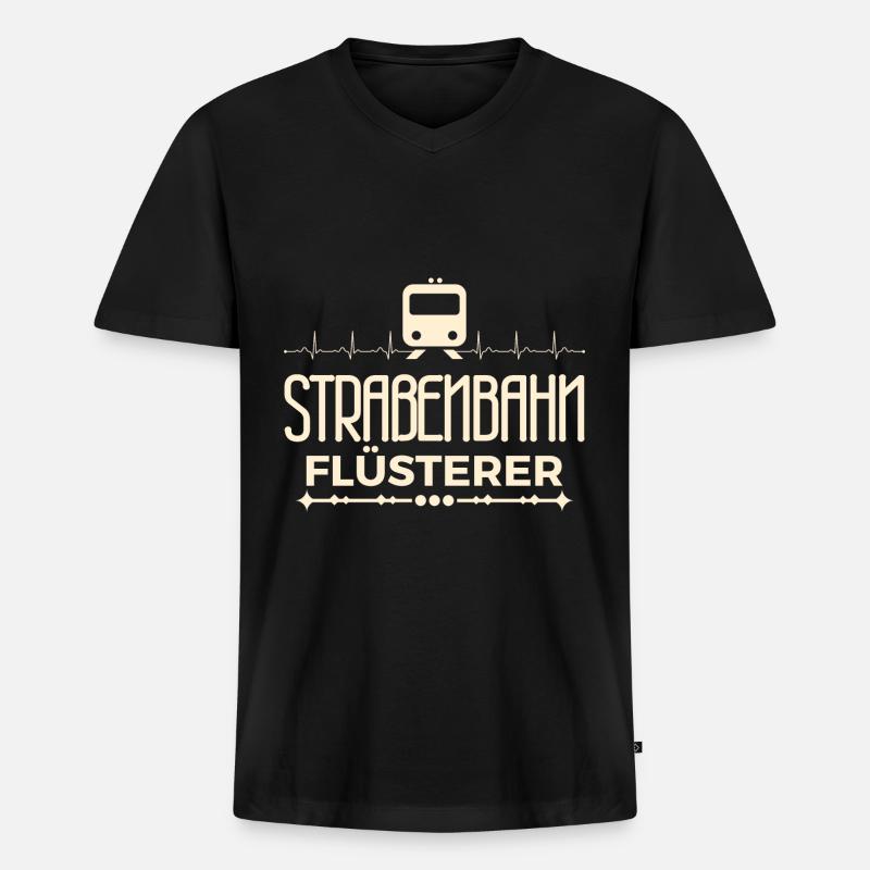 Straßenbahnflüsterer Herzschlag Straßenbahnfahrer - Männer Premium Bio T-Shirt mit V-Ausschnitt - Schwarz