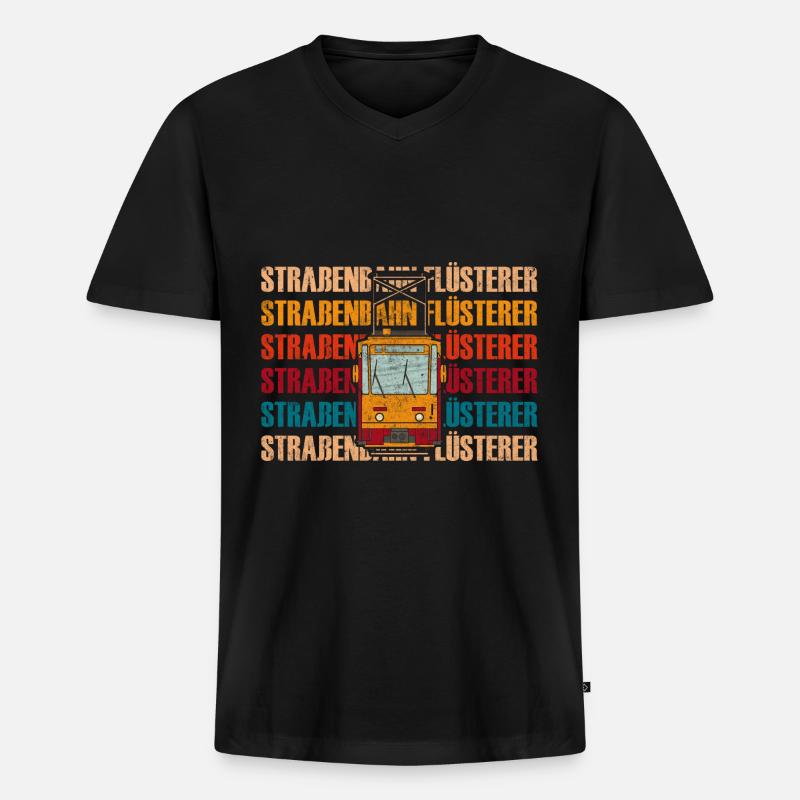 Retro Straßenbahn Flüsterer Straßenbahnfahrer - Männer Premium Bio T-Shirt mit V-Ausschnitt - Schwarz