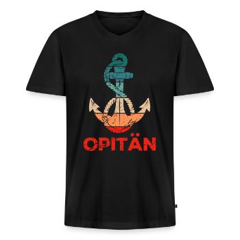 Opa Kapitän Motorboot Segeln Segelboot Retro - Männer Premium Bio T-Shirt mit V-Ausschnitt - Schwarz - Vorne - Nico (187cm)