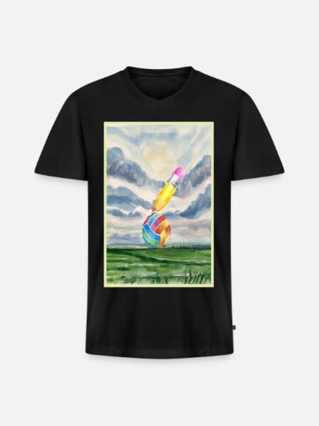 Paysage aquarelle avec boule - T-shirt encolure en V Premium bio Homme - noir