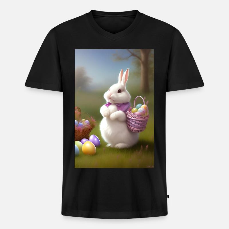 Osterhase mit Oster Eier - Männer Premium Bio T-Shirt mit V-Ausschnitt - Schwarz