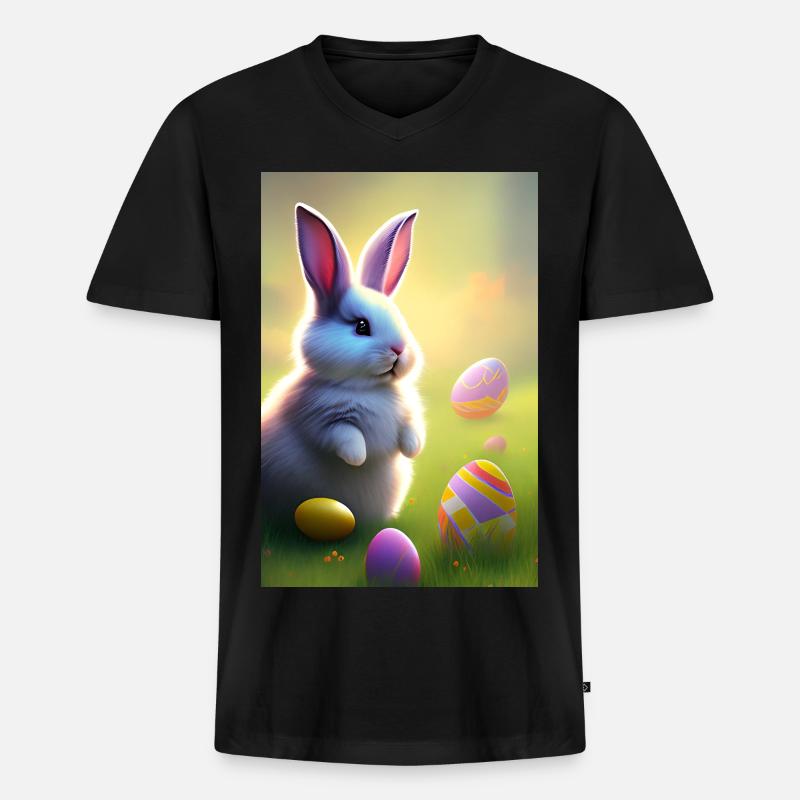 Osterhase mit Oster Eier - Männer Premium Bio T-Shirt mit V-Ausschnitt - Schwarz