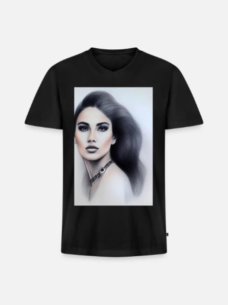 Frau mit Schmuck - Männer Premium Bio T-Shirt mit V-Ausschnitt - Schwarz