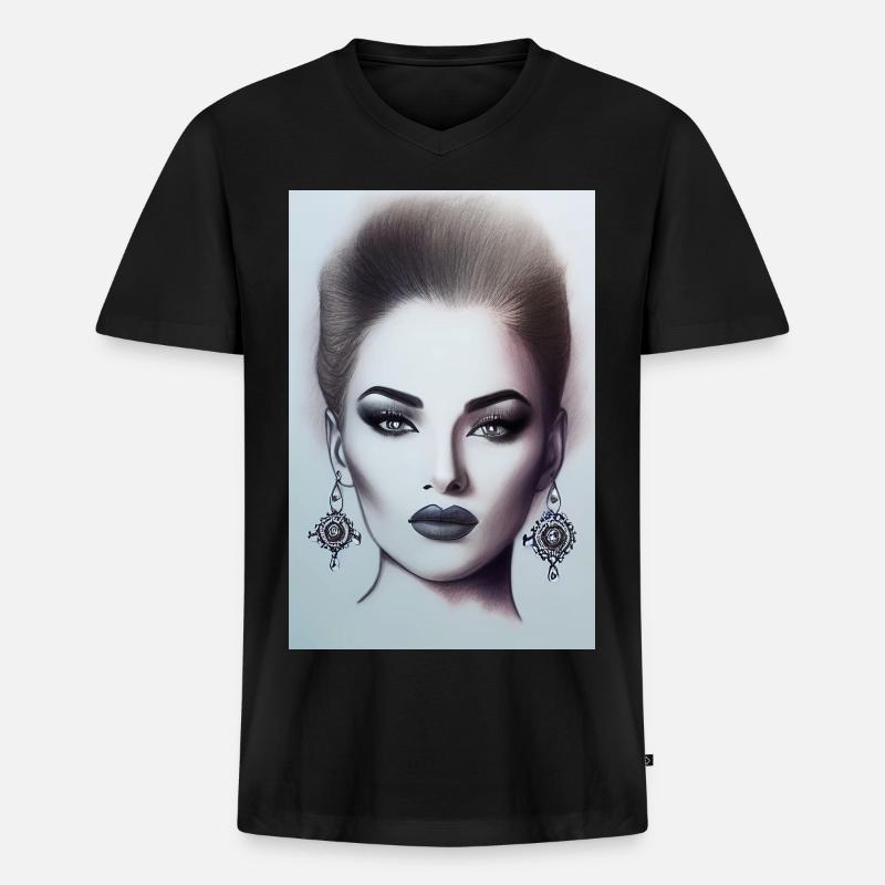 Frau mit Schmuck - Männer Premium Bio T-Shirt mit V-Ausschnitt - Schwarz