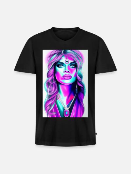 Frau mit Schmuck - Männer Premium Bio T-Shirt mit V-Ausschnitt - Schwarz