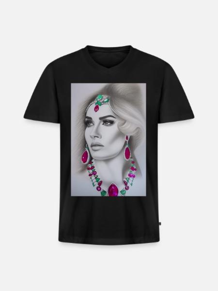 Kvinde med smykker - Premium økologisk T-shirt med V-hals til mænd - sort