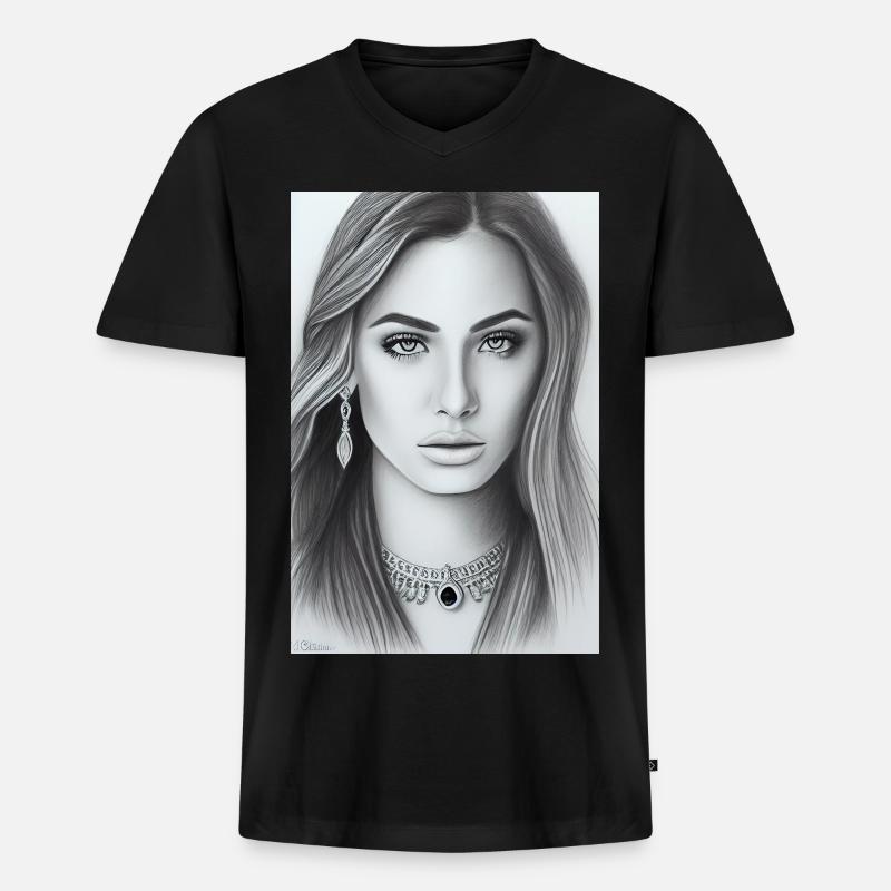 Frau mit Schmuck - Männer Premium Bio T-Shirt mit V-Ausschnitt - Schwarz